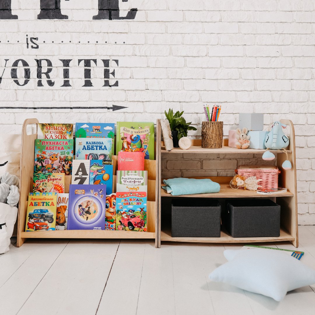 3in1 Montessori Shelves Set: Bookshelf + Toy Shelf + Lego sorter by Goodevas