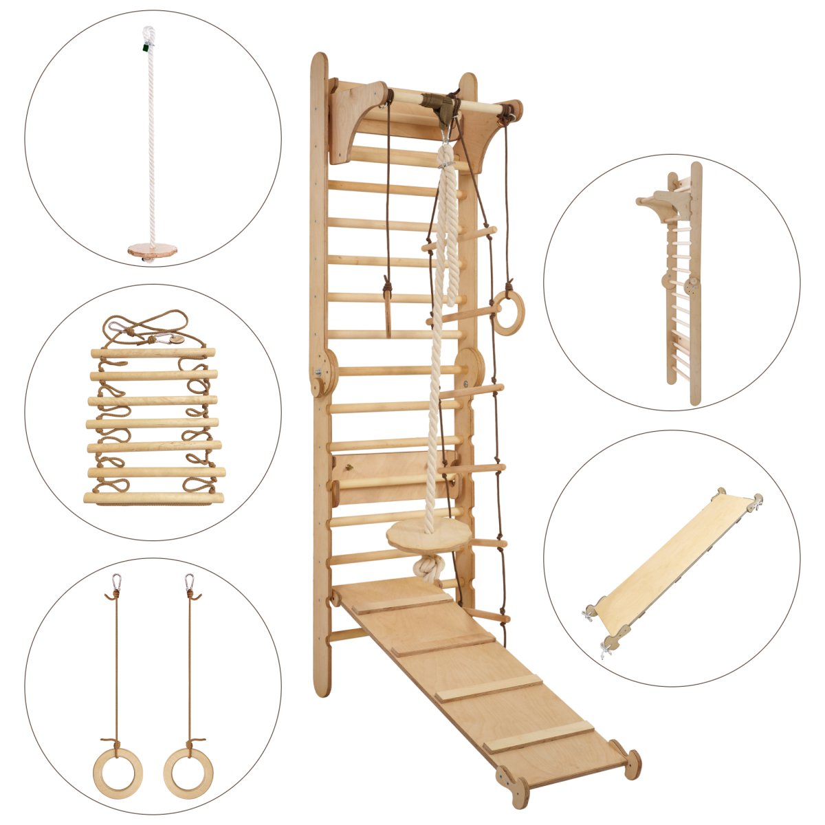 3in1 Wooden Swedish Wall / Climbing ladder for Children + Swing Set + Slide Board by Goodevas