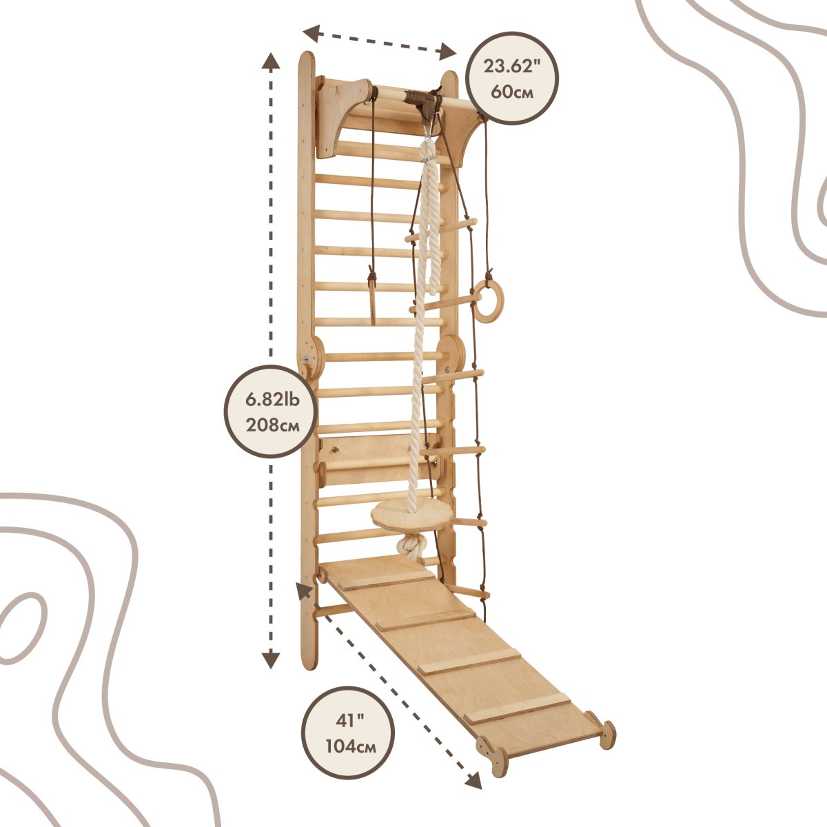 3in1 Wooden Swedish Wall / Climbing ladder for Children + Swing Set + Slide Board by Goodevas