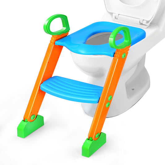 Potty Training Toilet Seat w/ Steps Stool Ladder For Children Baby Foldable Splash Guard Toilet Trainer Chair Anti-slip Feet Pedal Handle 132LBS Max L - Multi by VYSN