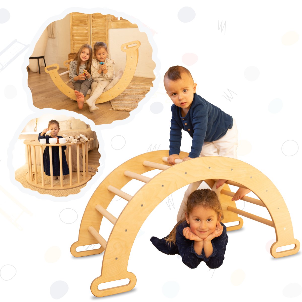 Climbing Arch & Rocker Balance - Montessori Climbers for Kids 1-7 y.o. – Beige by Goodevas