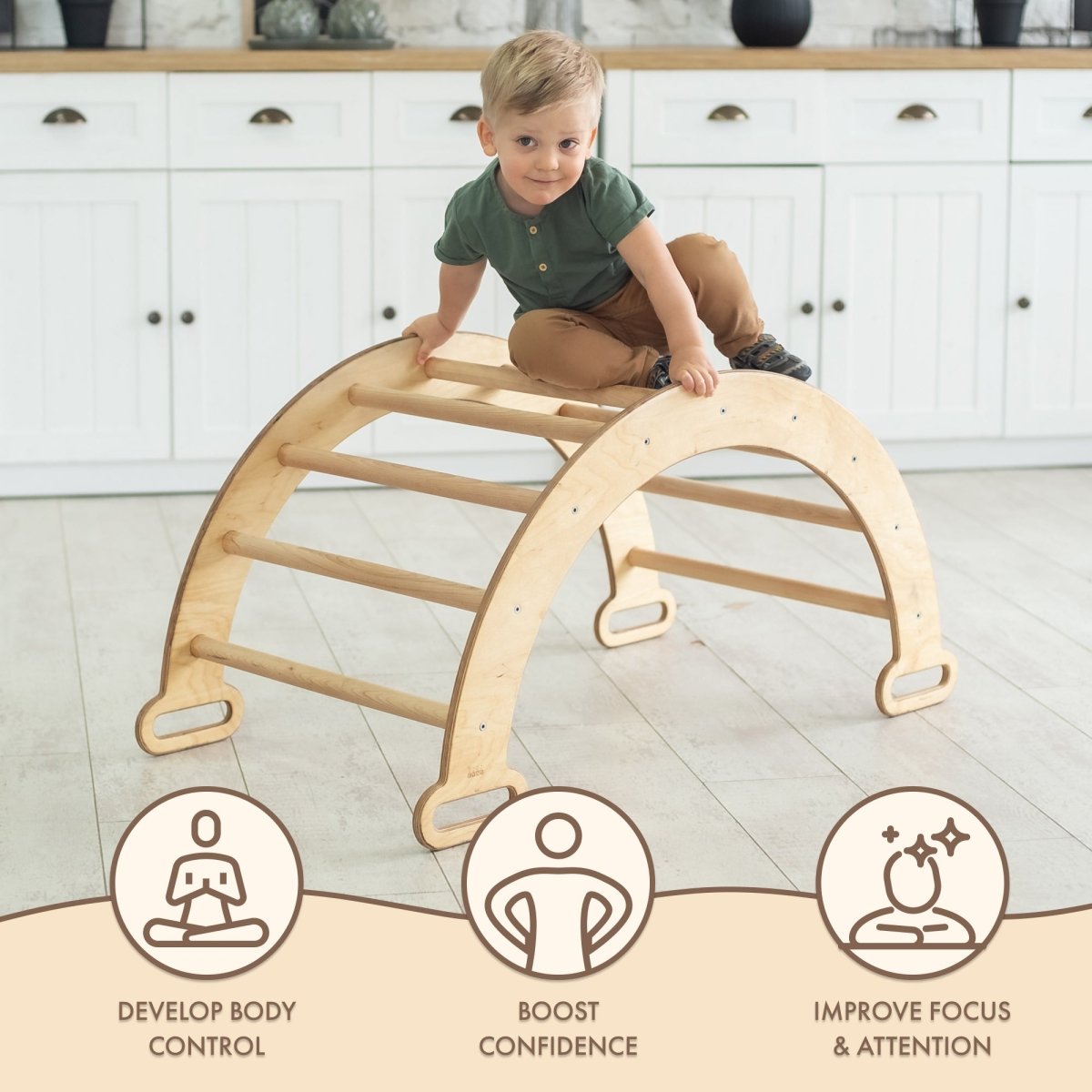 Climbing Arch & Rocker Balance - Montessori Climbers for Kids 1-7 y.o. – Beige by Goodevas