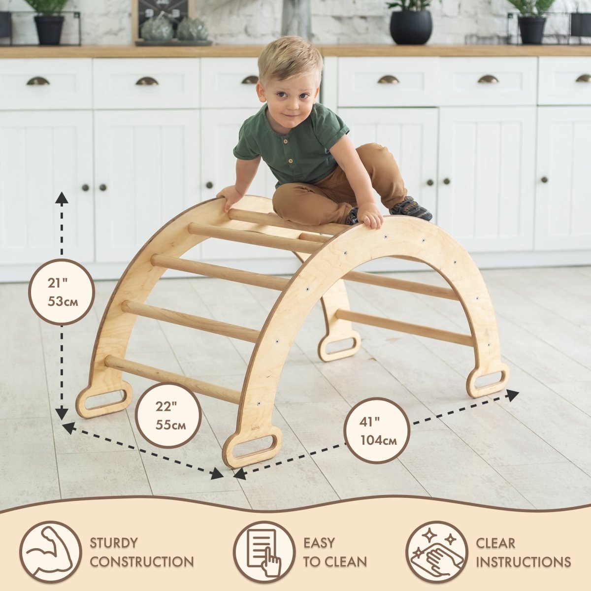 Climbing Arch & Rocker Balance - Montessori Climbers for Kids 1-7 y.o. – Beige by Goodevas