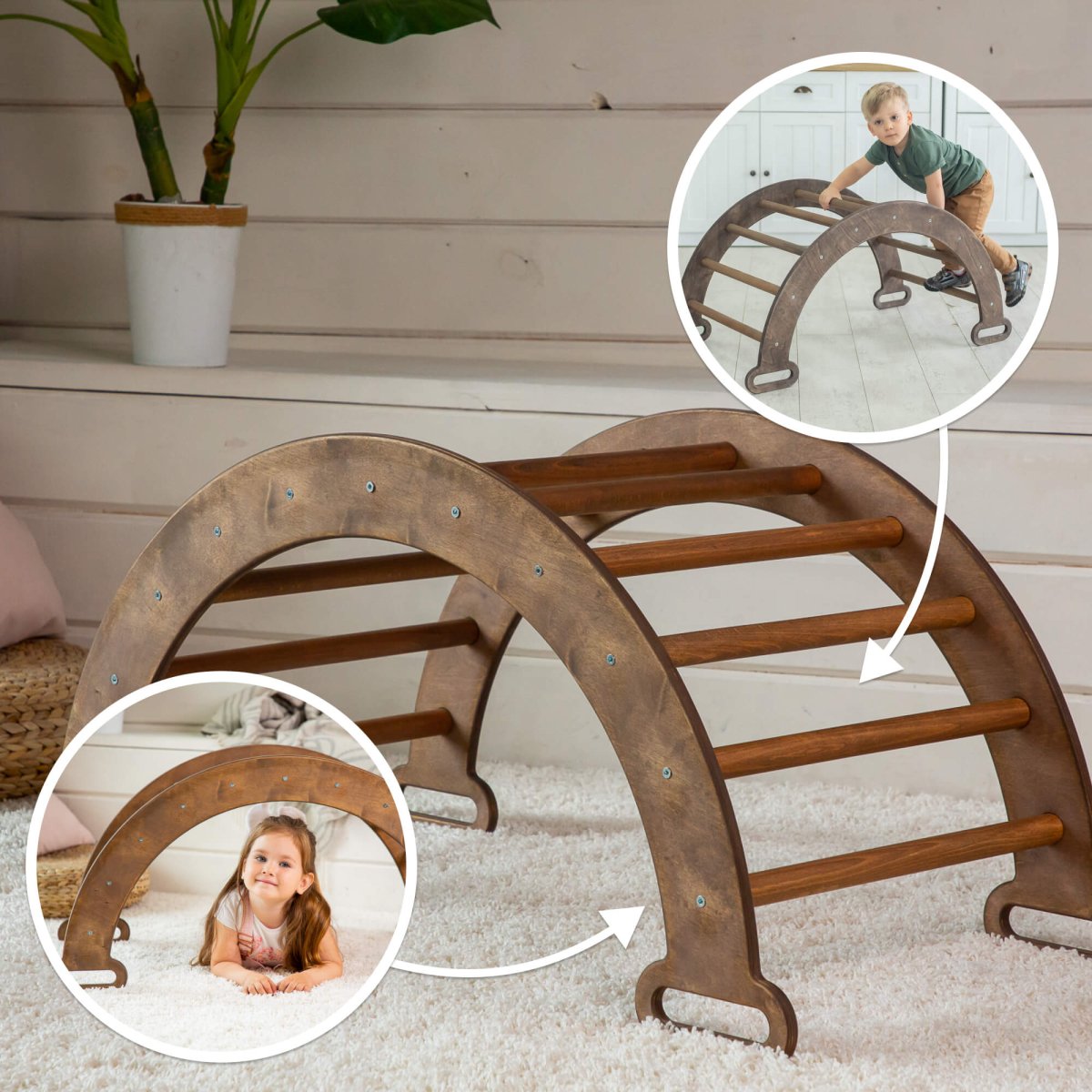 Climbing Arch & Rocker Balance - Montessori Climbers for Kids 1-7 y.o. – Chocolate by Goodevas