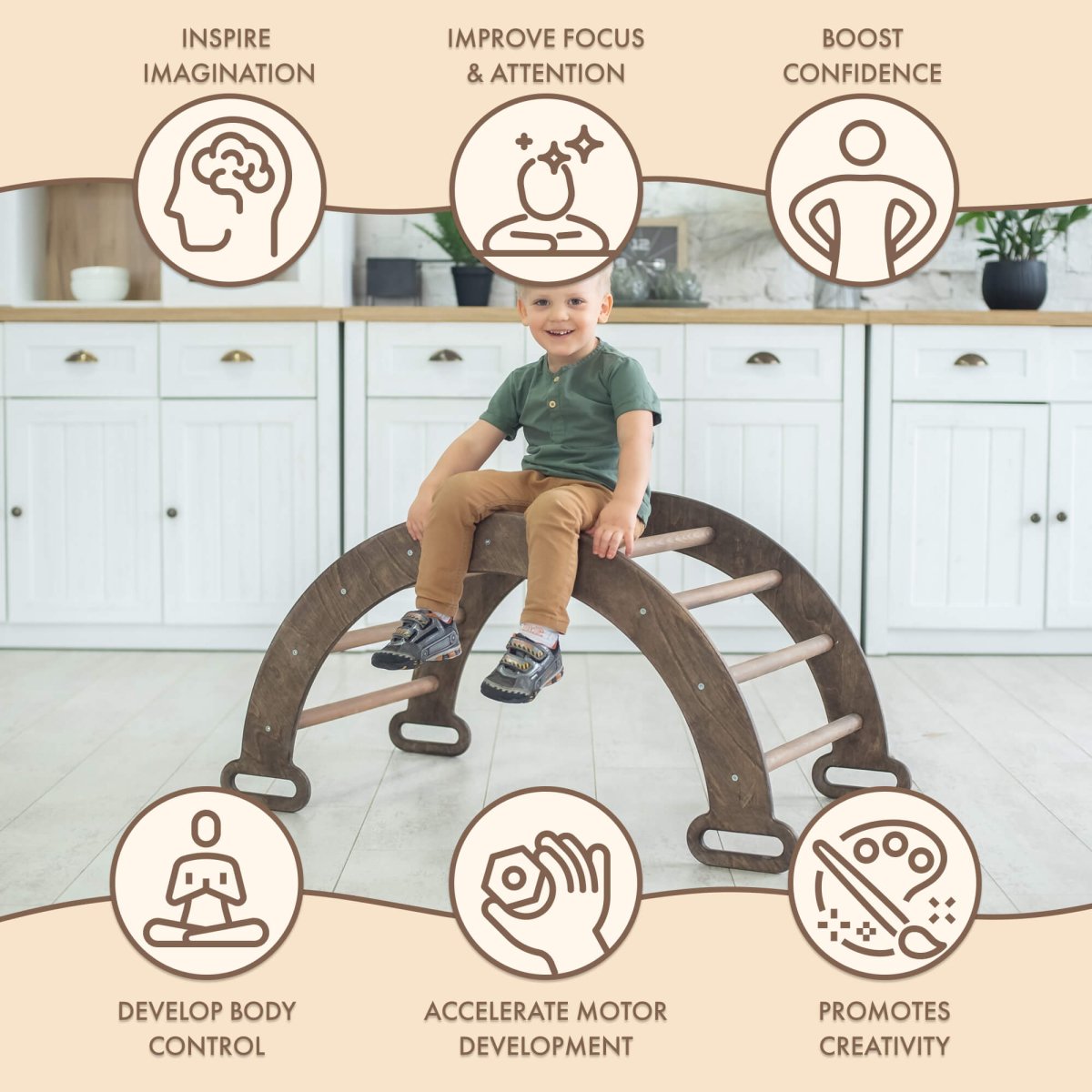 Climbing Arch & Rocker Balance - Montessori Climbers for Kids 1-7 y.o. – Chocolate by Goodevas