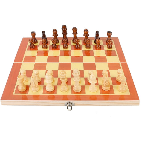 Folding Board Game Set Portable Travel Wooden Chess Set with Wooden Crafted Pieces Chessmen Storage Box 11.3"x11.3" - Multi by VYSN